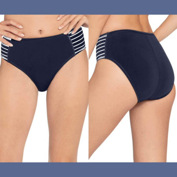 Robin Piccone Womens Navy/White Stripe Sailor Tab High Waist Bikini Bottom Large - Picture 4 of 11